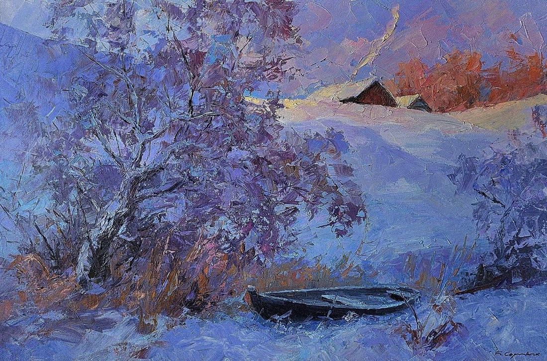 Oil painting Frosty morning Boris Serdyuk: Title: Oil painting Frosty morning Boris Serdyuk Description: NoSERB 1184The oil painting on Canvas titled "Frosty Morning" immerses the viewer into a quiet winter landscape, where every brushstroke e