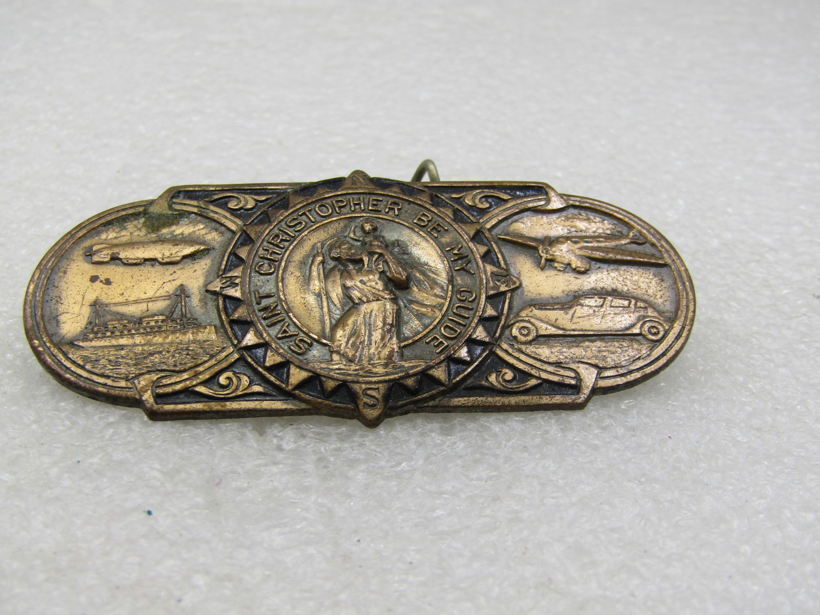 Vintage St. Christopher Be My Guide Car Brooch, Brass (1 of 5)