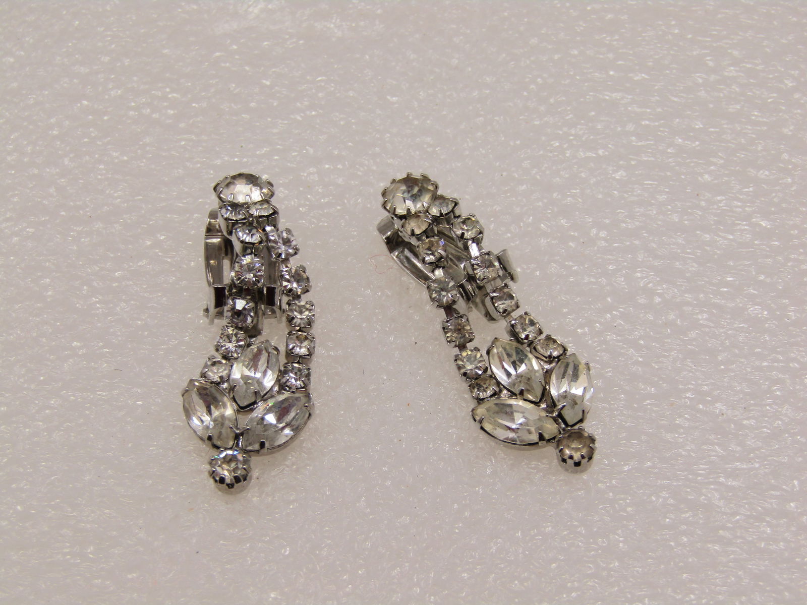 Vintage Rhinestone Drop Clip Earrings, Art Deco Themed, 1.75" (1 of 4)