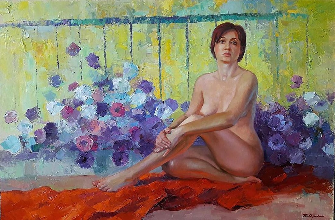 Oil painting Woman in petunia Serdyuk Boris Petrovich (1 of 6)