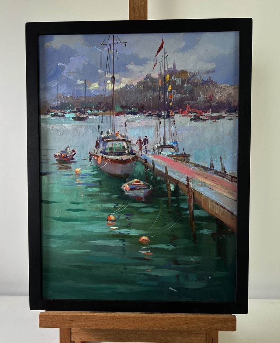Oil painting A ship preparing to set sail Yuriy Suprunchuk: Title: Oil painting A ship preparing to set sail Yuriy Suprunchuk Description: AAA5522The Oil painting on Cardboard titled “A ship preparing to set sail” captures the expectant stillness of a