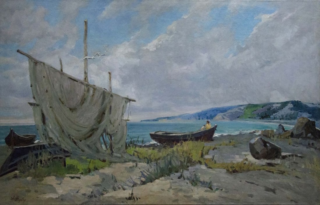 Oil painting Broken Sails A. Ferber: Title: Oil painting Broken Sails A. Ferber Description: Vernd 136 *** ABOUT THIS PAINTING *** * TITLE: "Broken Sails" * ARTISTS: A. Ferber * SIZE: 120x187 cm/'47.24x73.62 inches' * MEDIUM: oil, canvas