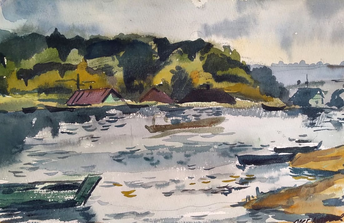 Watercolor painting The weather is spoiling Litvinov Oleg Arkad'yevich (1 of 5)