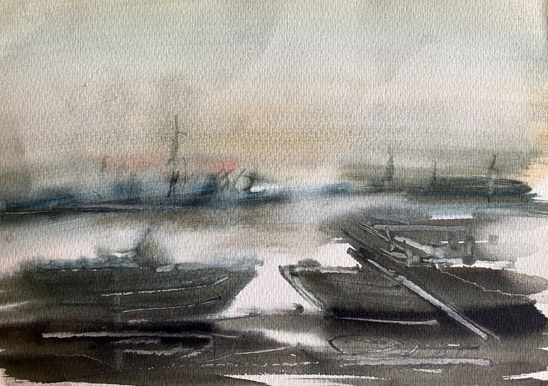 Watercolor painting Boat dock Vemfialov (1 of 7)