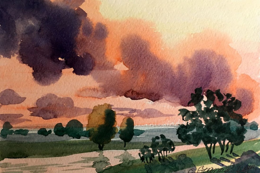Watercolor painting Sunset Svetlana Gramm (1 of 11)