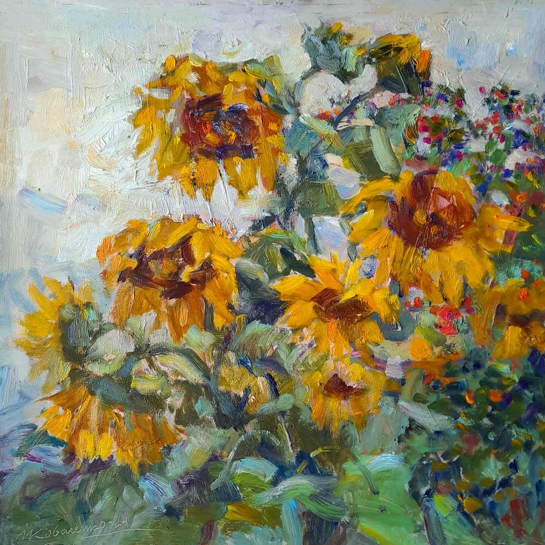Oil painting Sunflowers are blooming Ivan Kovalenko (1 of 5)
