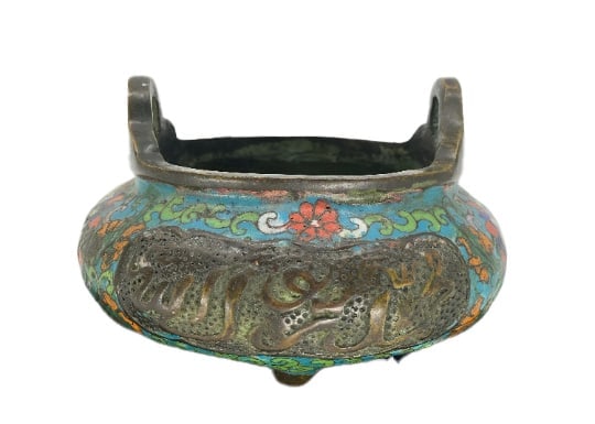 Vintage Chinese Bronze Cloisonne 3 Leg Incense Burner (1 of 8)