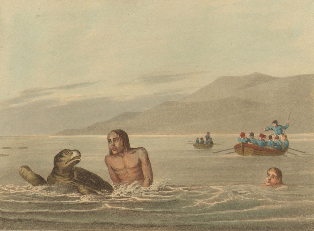PACIFIC. Turtle- fishing Water. boat. (Field Sports- Edward Orme) 1814 print (1 of 1)