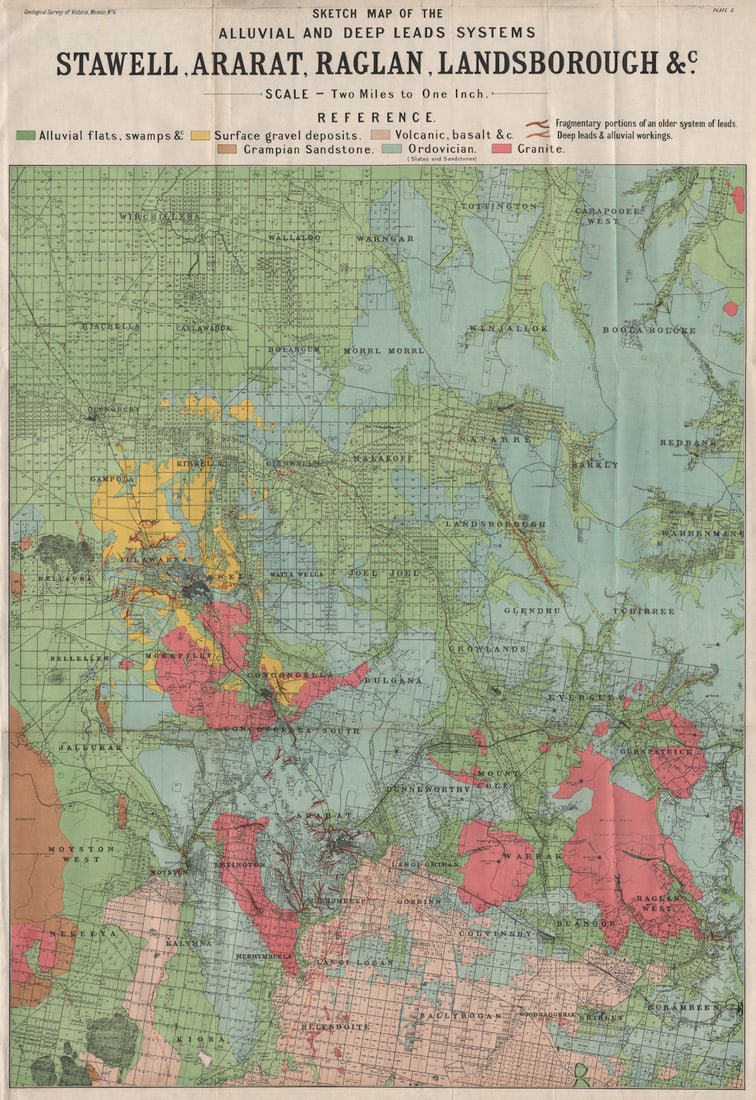Stawell Ararat Raglan Landsborough. Alluvial & deep leads. Victoria 1909 map (1 of 1)
