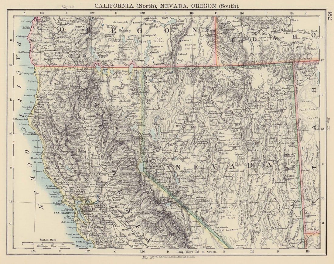 USA WEST/PACIFIC. Northern California & Nevada; South Oregon. Railroads 1901 map (1 of 1)