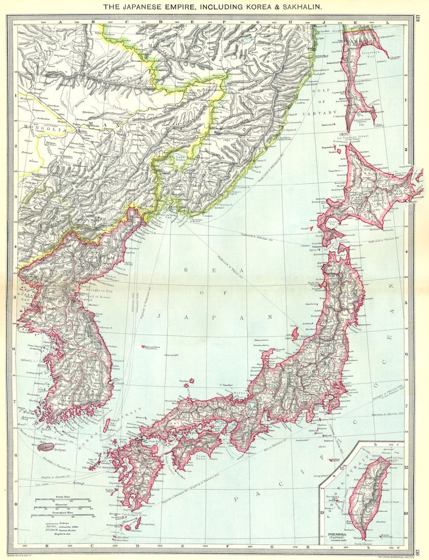 JAPAN. Japanese Empire, including Korea & Sakhalin; map of Formosa Taiwan 1907 (1 of 1)