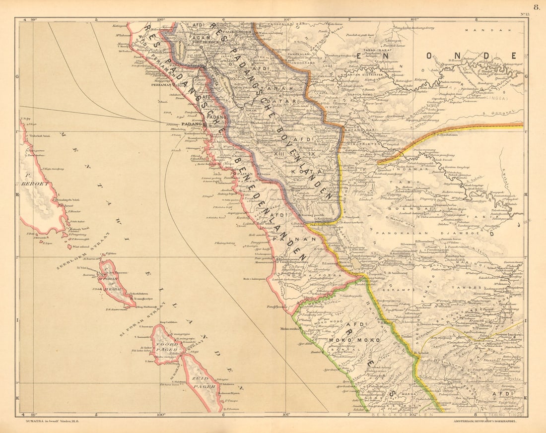 DUTCH EAST INDIES.Indonesia.SUMATRA Bengkulu Jambi Padang.DORNSEIFFEN 1892 map (1 of 1)