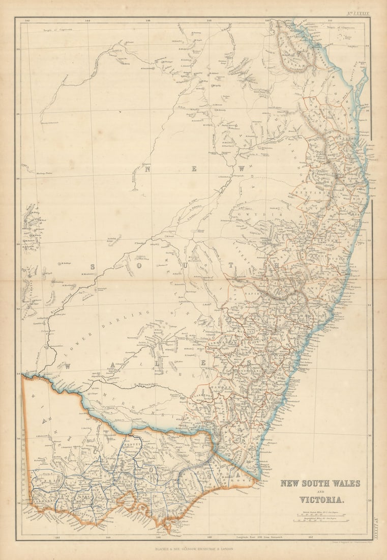 Queen's Land, New South Wales and Victoria. Queensland. BARTHOLOMEW 1860 map (1 of 1)