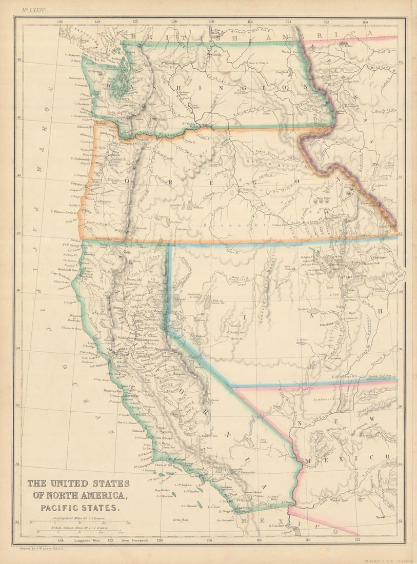 United States of North America, Pacific States by Joseph Wilson Lowry 1860 map (1 of 1)