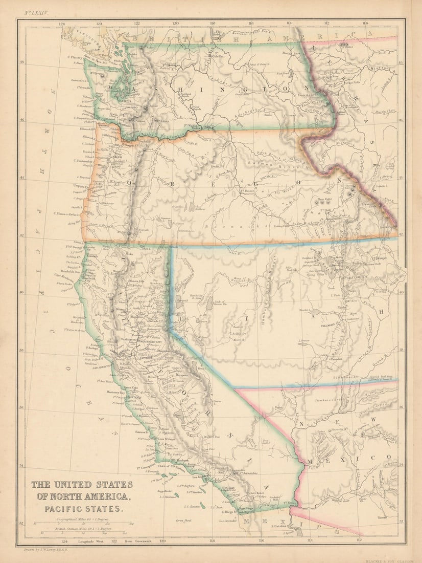 United States of North America, Pacific States by Joseph Wilson Lowry 1860 map (1 of 1)