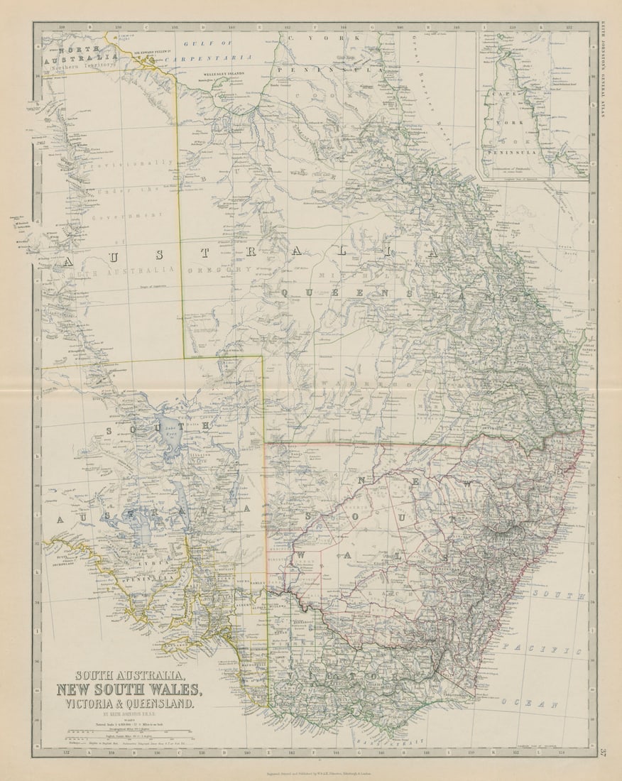 South Australia New South Wales Victoria Queensland 50x60cm. JOHNSTON 1879 map (1 of 1)