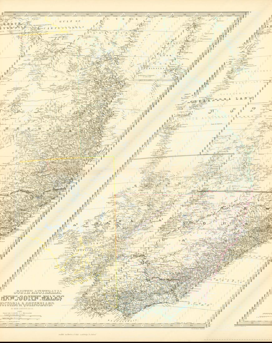 South Australia New South Wales Victoria Queensland 50x60cm. JOHNSTON 1876 map (1 of 1)