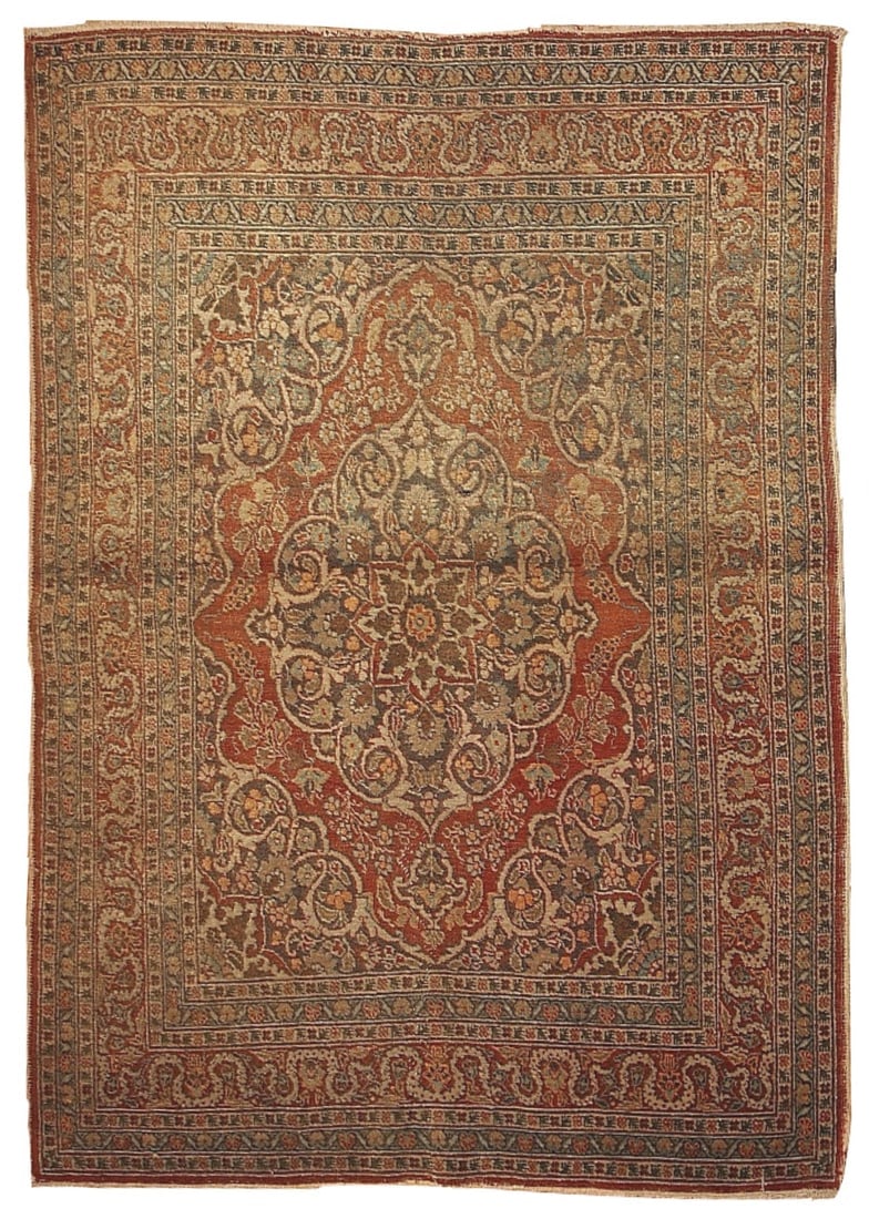 Handmade antique Persian Tabriz rug 4.2' x 5.9' ( 128cm x 179cm ) 1920 (1 of 6)