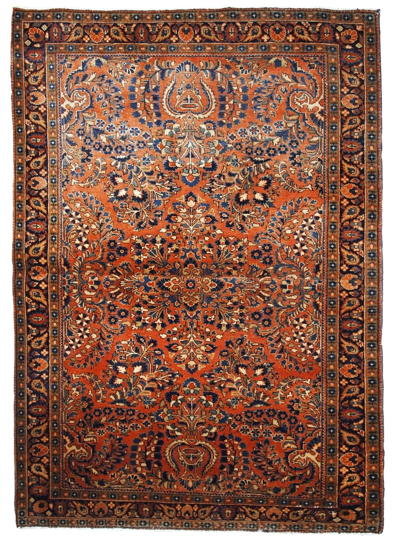 Handmade antique Persian Sarouk rug 3.3' x 5.4' ( 100cm x 164cm ) 1920s (1 of 12)
