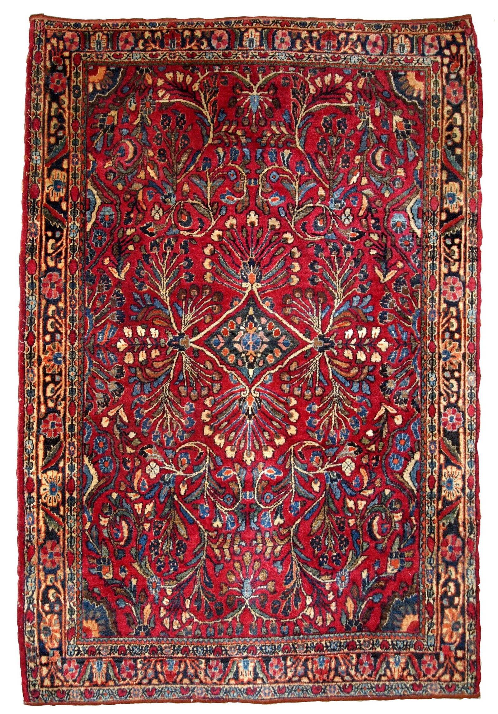 Handmade antique Persian Sarouk rug 3.6' x 5.3' (109cm x 161cm) 1920s (1 of 7)
