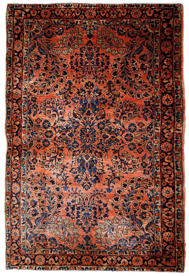 Handmade antique Persian Sarouk rug 3.2' x 5.3' ( 97cm x 161cm) 1920s (1 of 9)