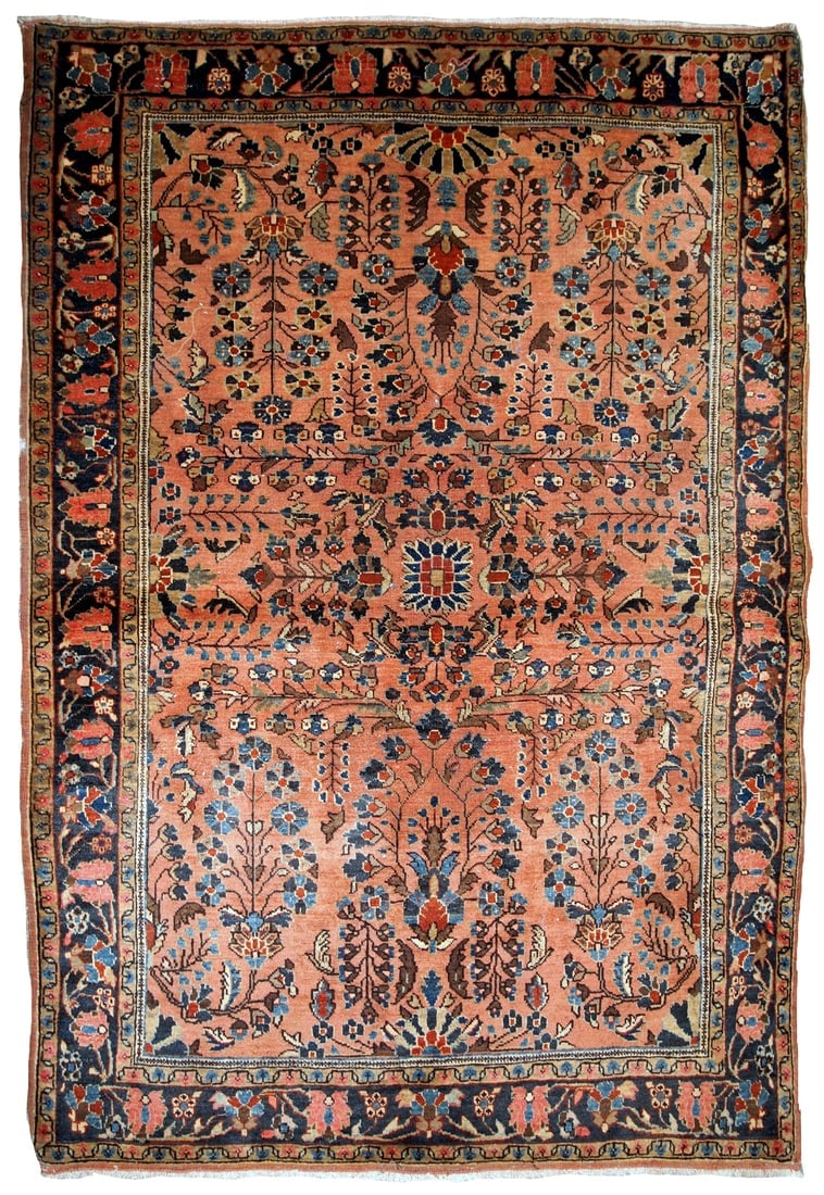 Handmade antique Persian Sarouk rug 3.1' x 5.2' (94cm x 158cm) 1920s (1 of 9)