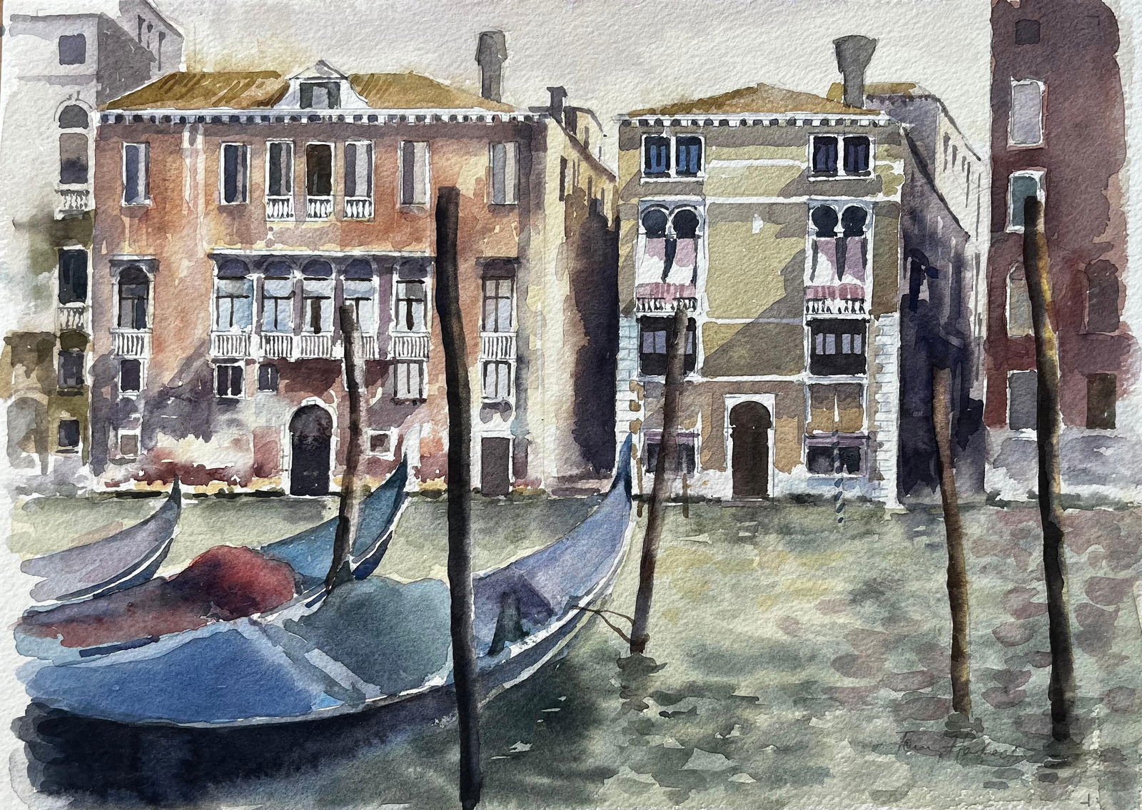 Anthony Herbert; Venice Grand Canal Gondolas And Palazzos Original Watercolour Painting (1 of 14)