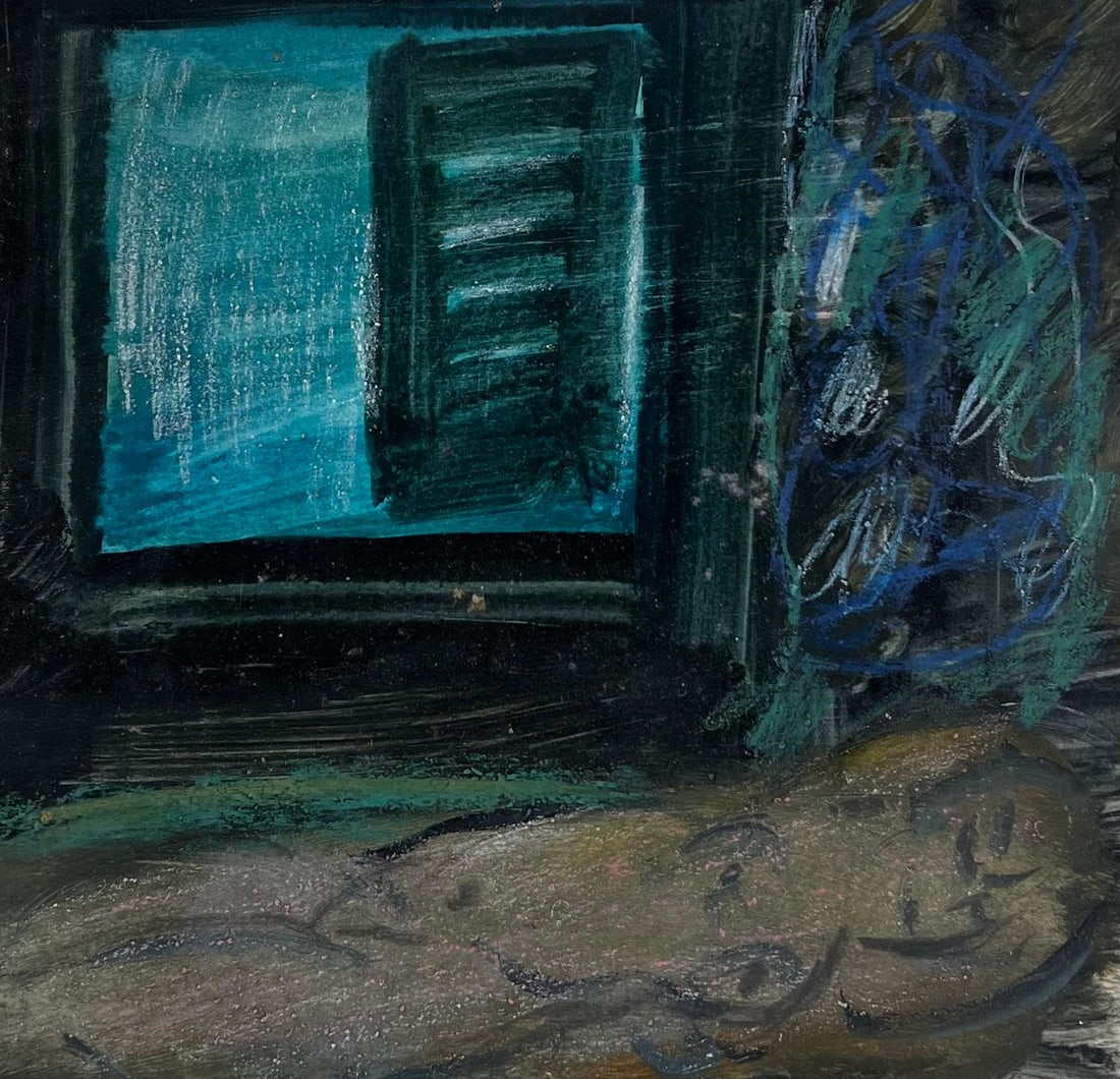 Robert Ladou; Dark Green Window Shutters Dark Interior Landscape Original French Artwork, 20th: Title: Robert Ladou; Dark Green Window Shutters Dark Interior Landscape Original French Artwork, 20th Century Description: Original French Artwork by Robert Ladou (French 1929-2014) original acrylic p