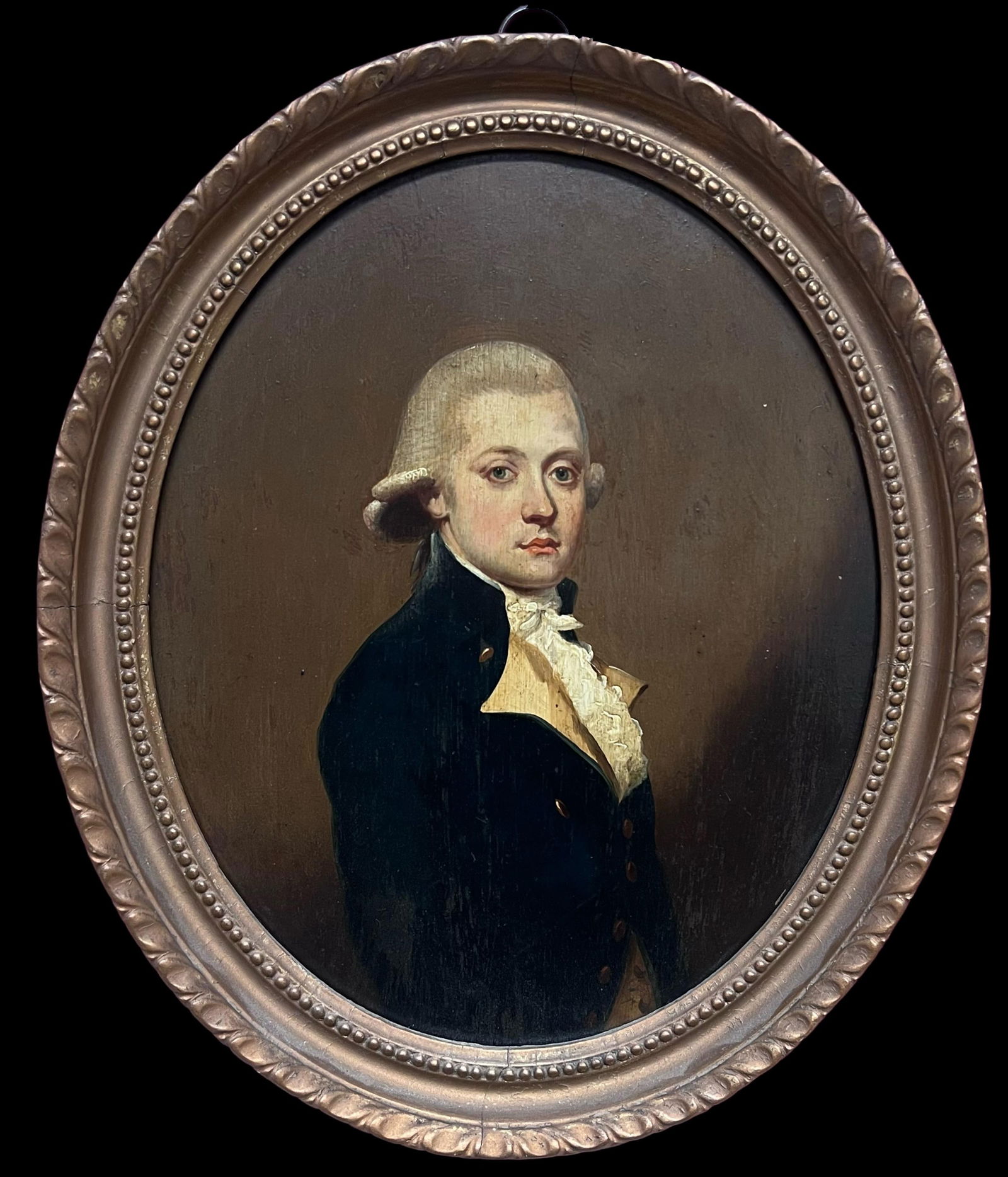Antique English School; Fine 1800's English Oil on Panel Portrait of a Georgian Gentleman in Oval (1 of 14)