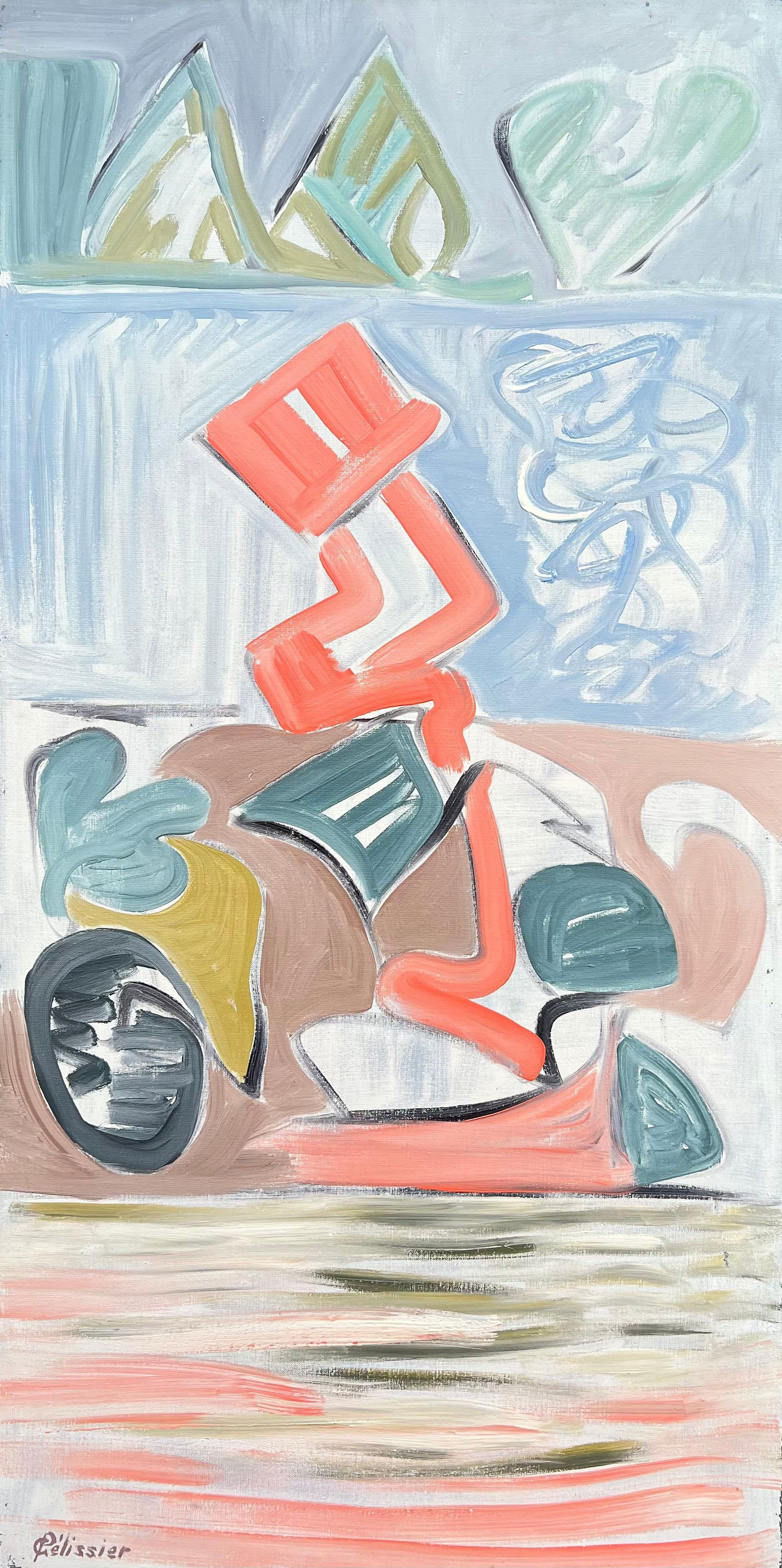 Gilbert Pelissier; French 20th Century Shapes in Motion Abstract Geometric Forms Pastel Colours,: Title: Gilbert Pelissier; French 20th Century Shapes in Motion Abstract Geometric Forms Pastel Colours, 1982 Description: Title: Historic Miniature Watercolor of John Wesley’s School in Kingswoo