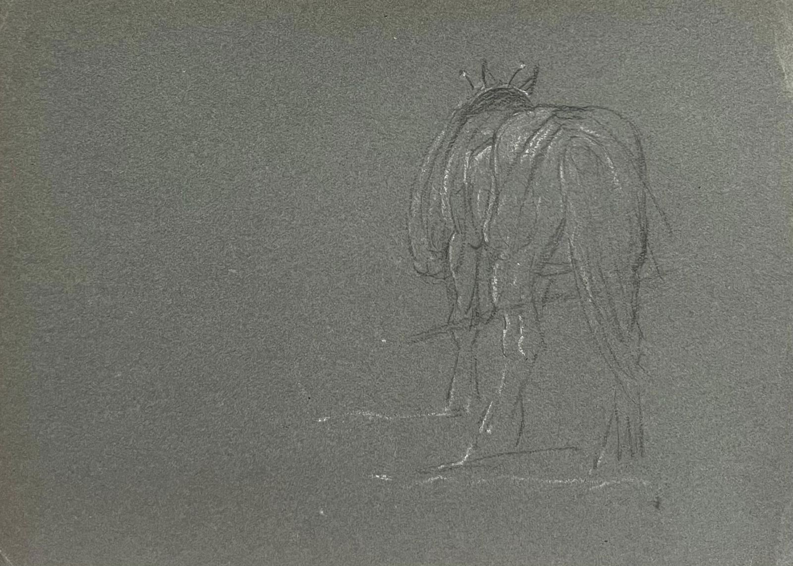 John Rabone Harvey; British Chalk Pencil Sketch of Horse Tacked Up From Behind, 1966: Title: John Rabone Harvey; British Chalk Pencil Sketch of Horse Tacked Up From Behind, 1966 Description: John Rabone Harvey ( 1966 - 1922) graphic and chalk deep green artist paper , unframed artist p