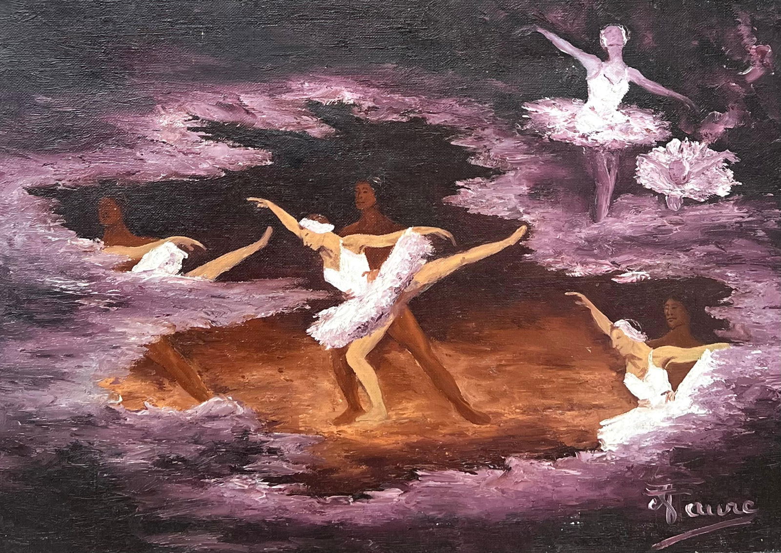 Annie Faure; Ballerias Dancing In Motion In Deep Purple Tones 20th Century French Oil (1 of 14)