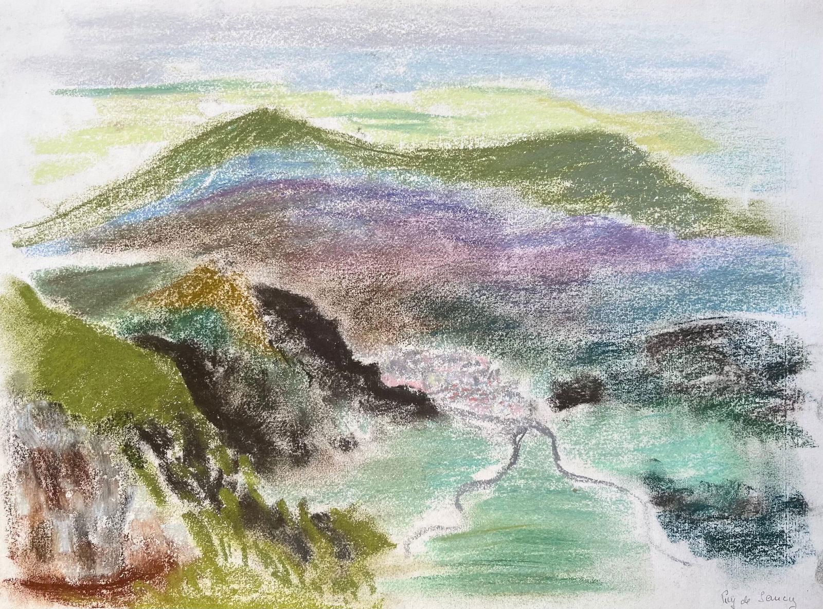 Anne Marie Migette Perard; Mid-20th Century Pastel Landscape of Pey de Sancy Volcano in France (1 of 14)