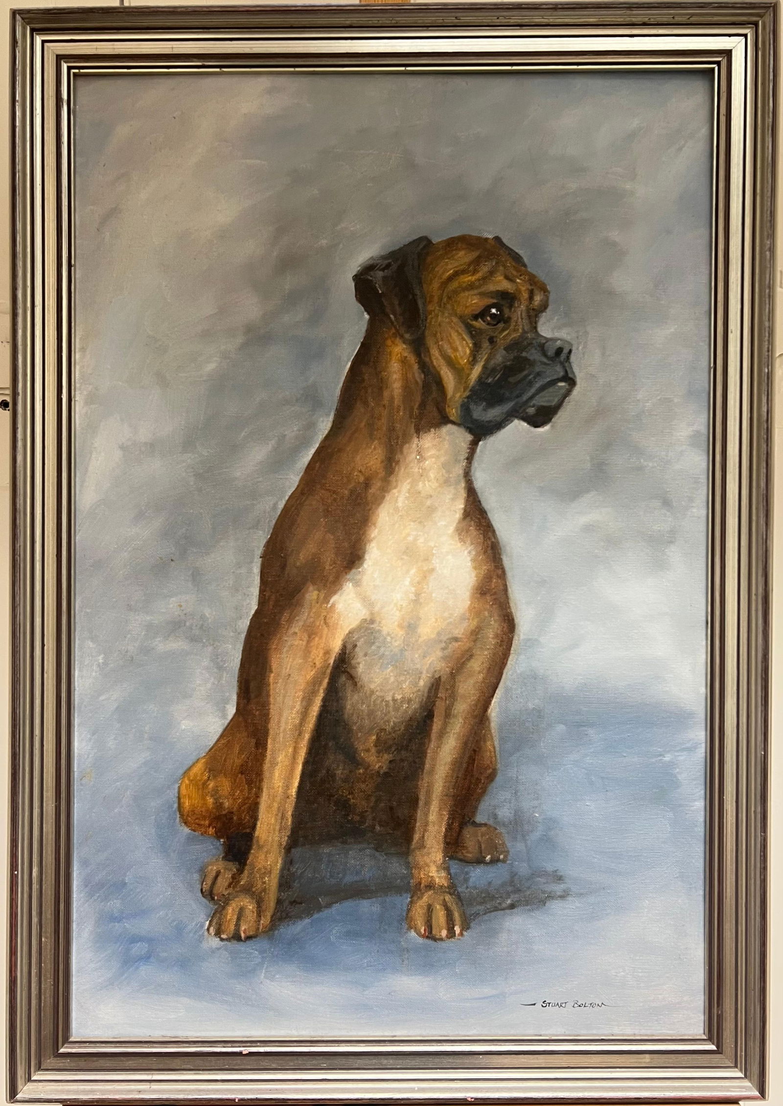 Stuart Bolton; Fine British Dog Painting Portrait of a Boxer Dog English Oil signed (1 of 15)