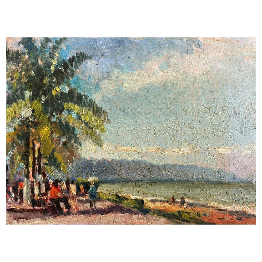 Maurice Mazeilie, French Impressionist Signed Oil, Figures on Sea Promenad, 20th Century: Title: Maurice Mazeilie, French Impressionist Signed Oil, Figures on Sea Promenad, 20th Century Description: French Landscape by Bernard Labbe (French mid 20th century) original watercolour/ gouache p