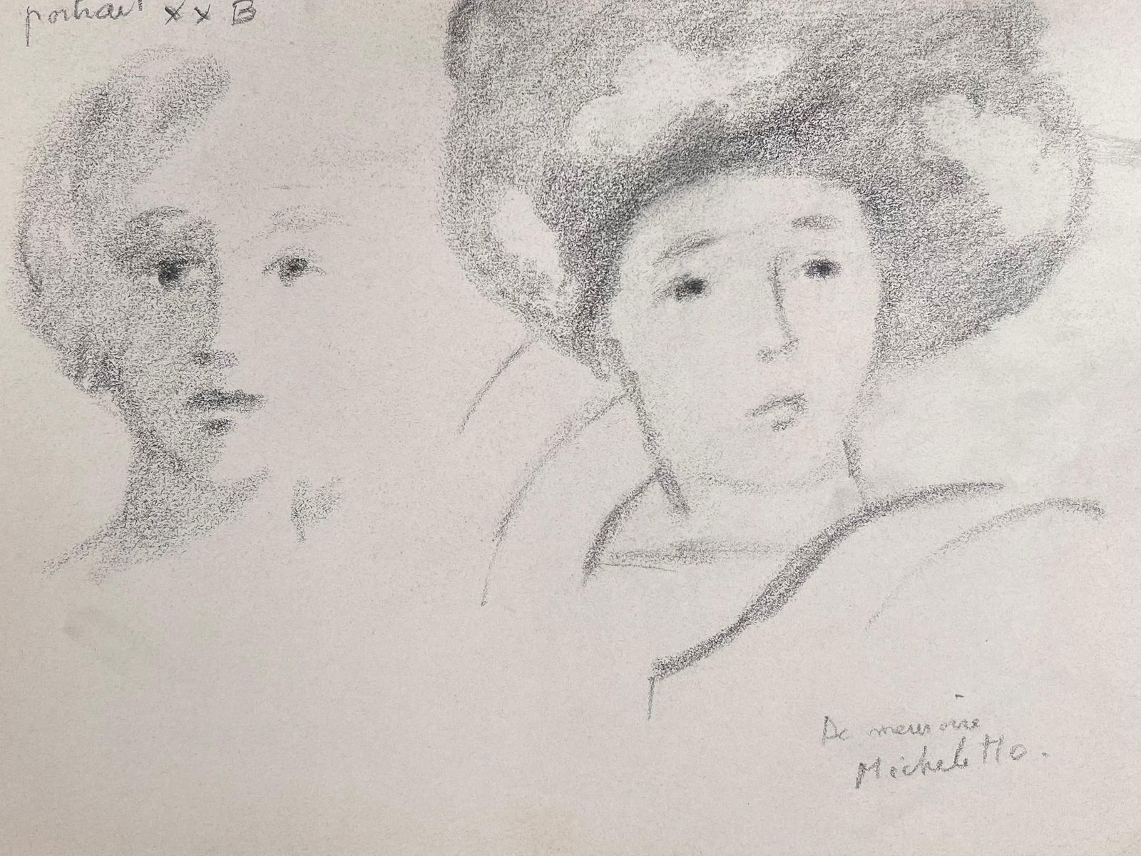 Robert Ladou; Pencil Portraits of Two Face Figures Sketch Original French Artwork, 20th Century: Title: Robert Ladou; Pencil Portraits of Two Face Figures Sketch Original French Artwork, 20th Century Description: Original French Artwork by Robert Ladou (French 1929-2014) original pencil drawing o