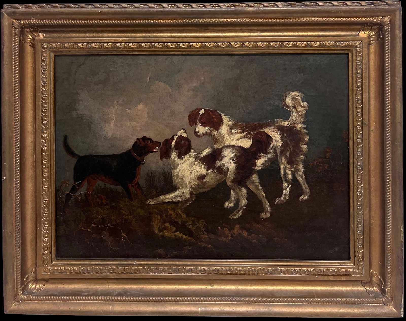Fine 18th Century English Dog Oil Painting Spaniels & Terrier in Landscape (1 of 14)