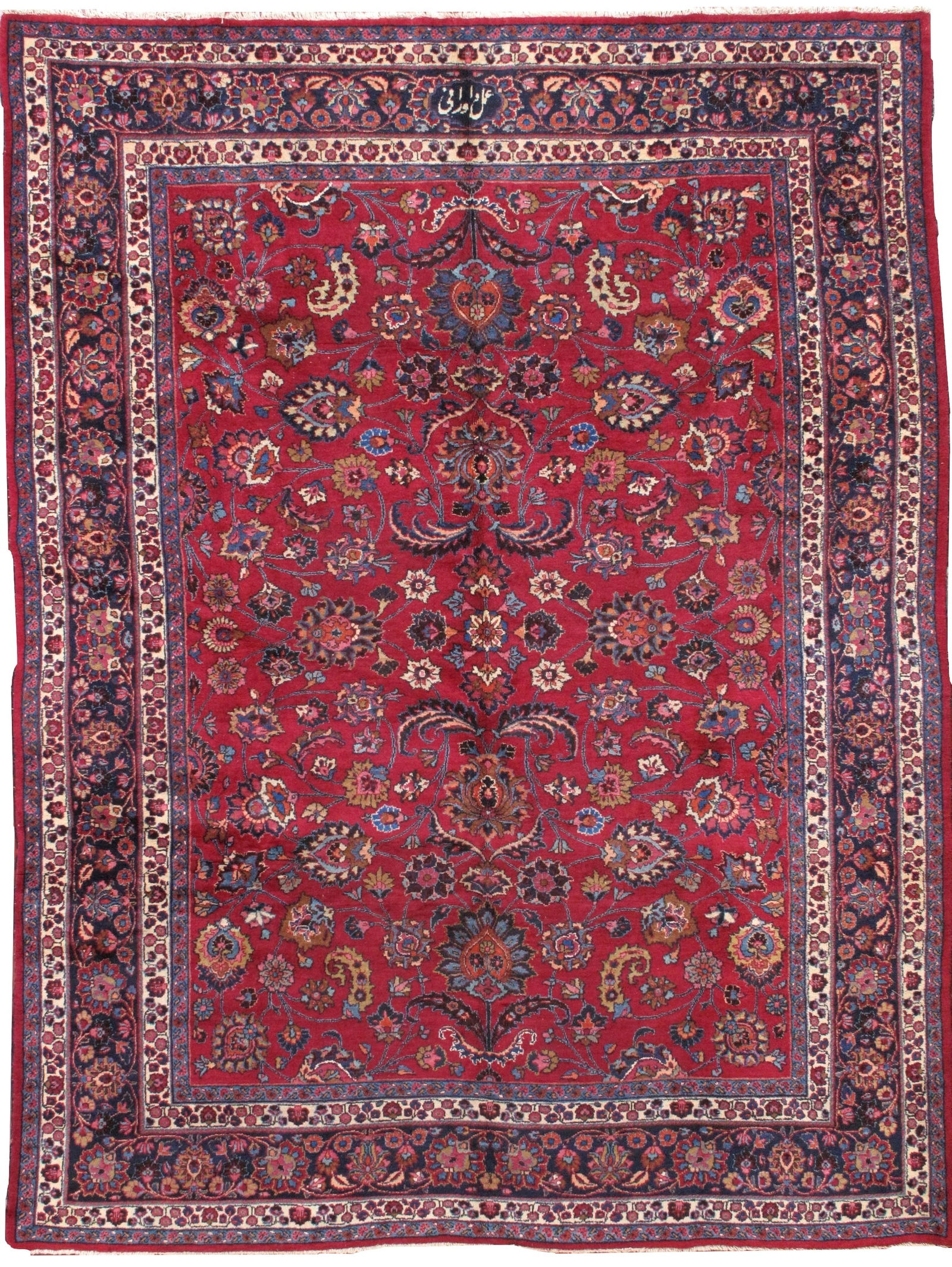 Handmade antique Persian Mashad rug 8.7' x 11' ( 265cm x 335cm ) 1910s (1 of 5)