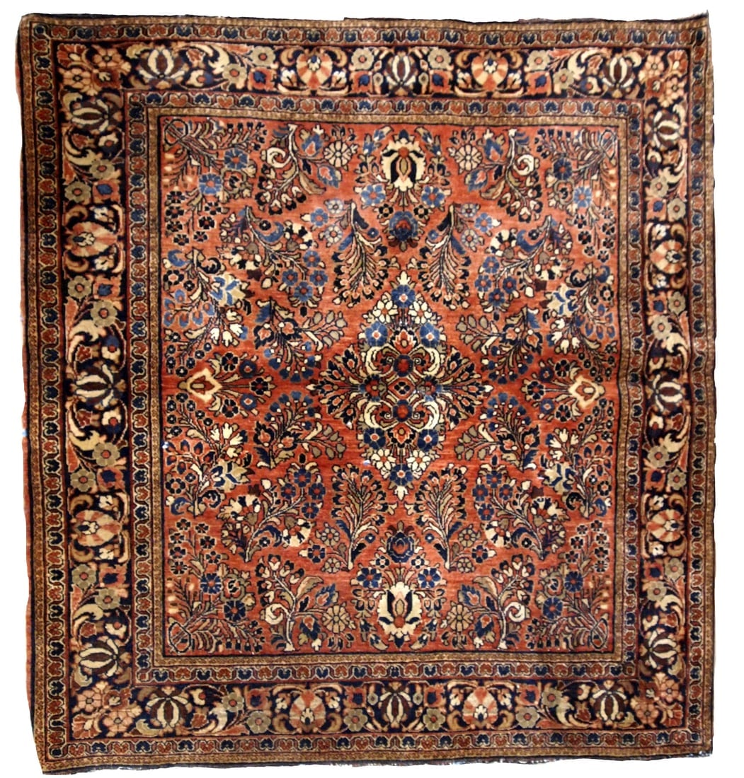 Handmade antique Persian Sarouk square rug 4.1'x 4.1' (125cm x 125cm) 1920s (1 of 7)