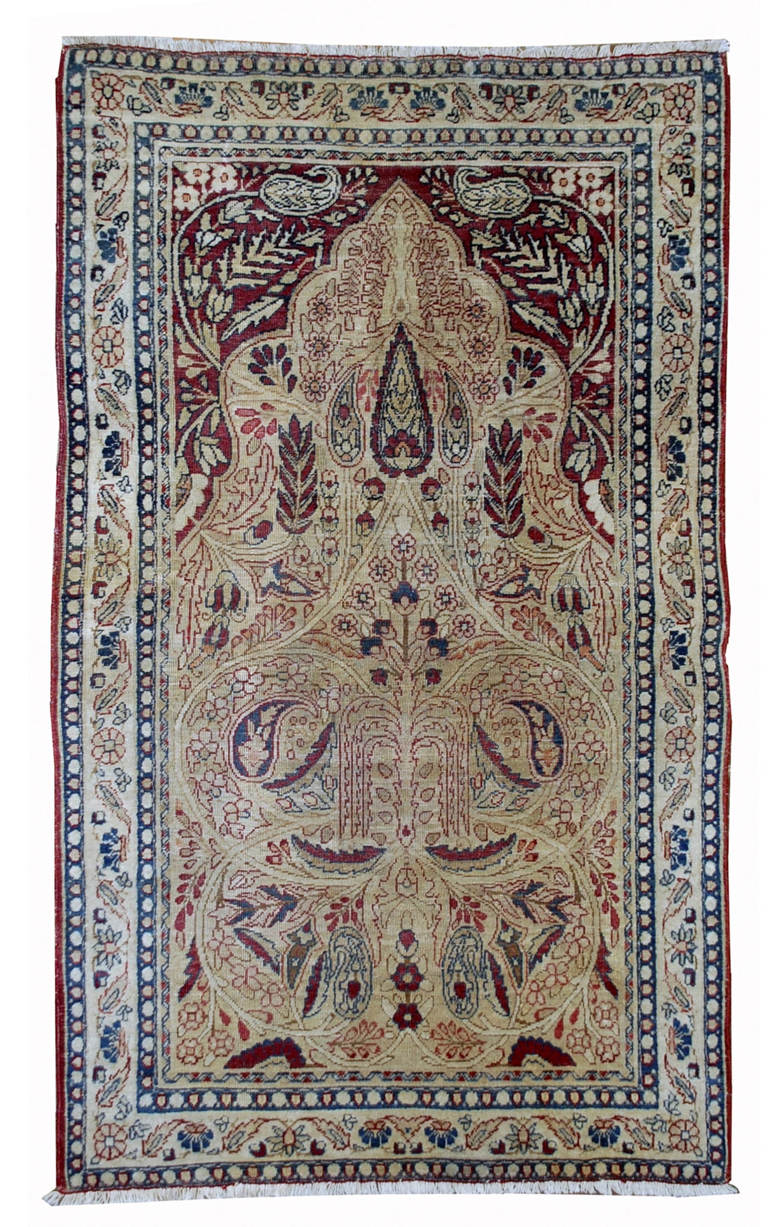 Handmade antique prayer Persian Kerman Lavar rug 2.10' x 4.8' ( 90cm x 146cm) 1880s (1 of 7)