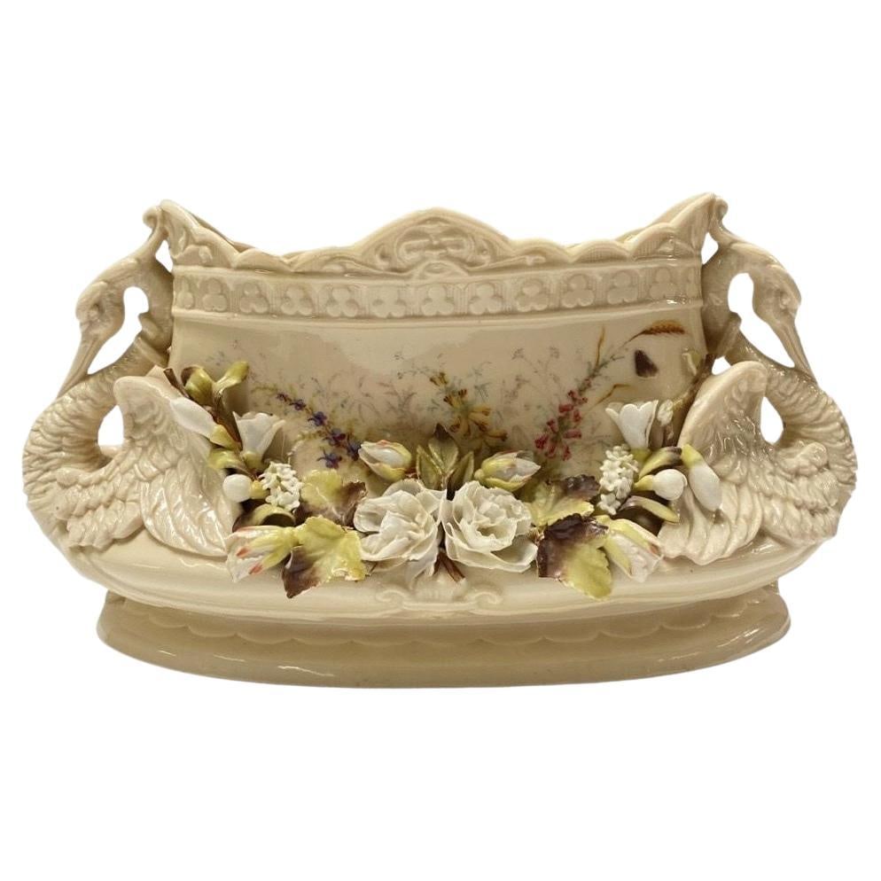Italian Floral Swan Centerpiece Bowl Cachepot: Title: Italian Floral Swan Centerpiece Bowl Cachepot Description: Capodimonte porcelain is porcelain created by the Capodimonte porcelain manufactory, which operated in Naples, Italy, between 1743 and