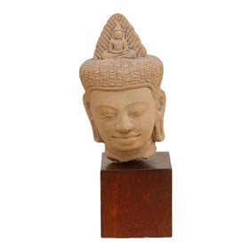 Antique Khmer Sandstone Statue