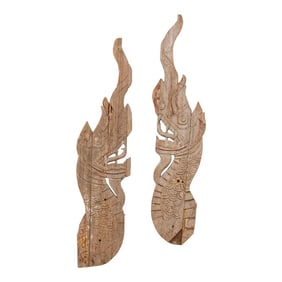 Pair of 18th Century Carved Thai Naga Panels