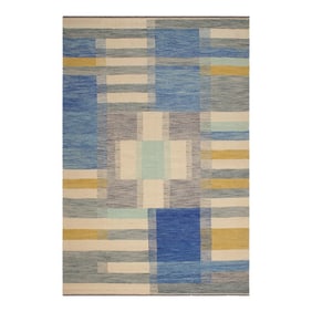 Tribal Kilim Beige Blue Wool Rug - 8'6" X 10'1"