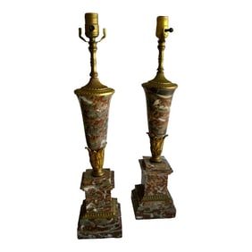 Pair of Late 19th Century Napoleon III Marble and Bronze Lamps