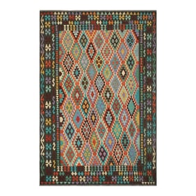Kilim Rust Green Wool Rug - 8'3" X 9'11"