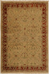 1990s Shabby Chic Tan/Rust Hand-Knotted Rug - 4'1 X 5'9