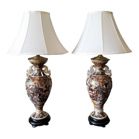 1960s Tall Pair of Japanese Satsuma Table Lamp Bases