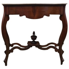 20th Century Marble Top Walnut Console Table With Drawer