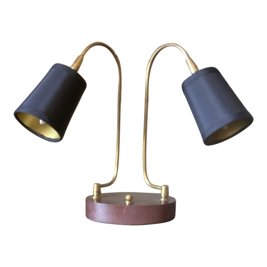 Late 20th Century Adjustable Wood and Brass Lamp With Custom Silk Shades With Gold Pony Lining (1 of 6)